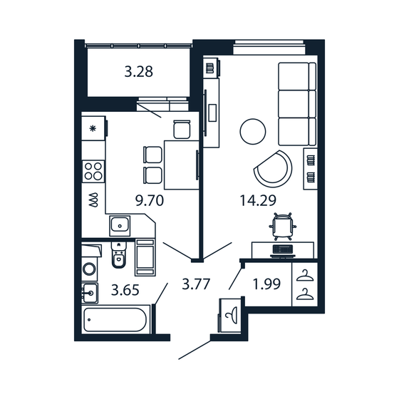 35 м², 1-комнатная квартира 5 873 888 ₽ - изображение 1