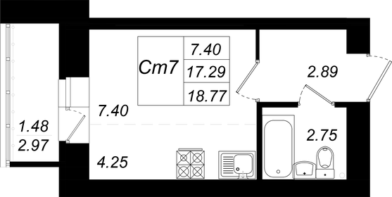 Квартира 18,8 м², студия - изображение 1