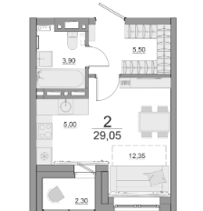 Квартира 29,4 м², студия - изображение 1