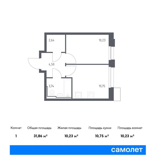 31,9 м², 1-комнатная квартира 12 460 590 ₽ - изображение 1