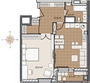 Квартира 64,1 м², 1-комнатная - изображение 2