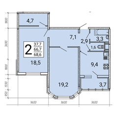 Квартира 68,6 м², 2-комнатная - изображение 1