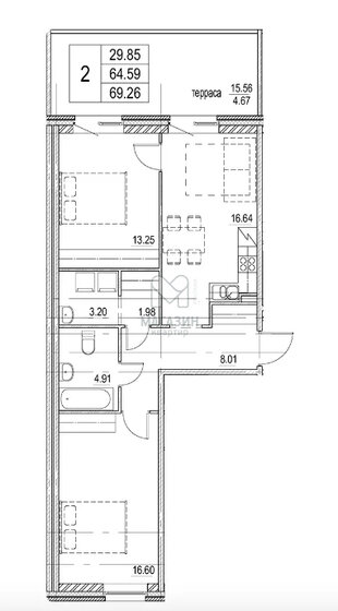 69,3 м², 3-комнатная квартира 17 300 000 ₽ - изображение 1