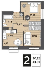 Квартира 43,6 м², 2-комнатная - изображение 1