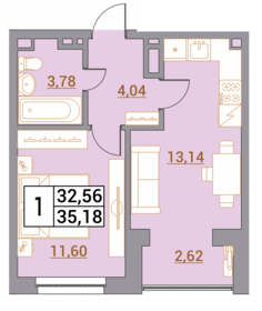 34,9 м², 1-комнатная квартира 3 490 000 ₽ - изображение 64