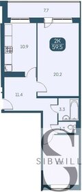 Квартира 59,5 м², 2-комнатная - изображение 1