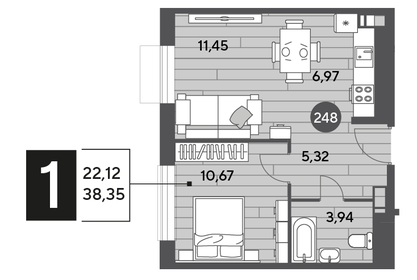 38,2 м², 1-комнатная квартира 6 800 000 ₽ - изображение 45