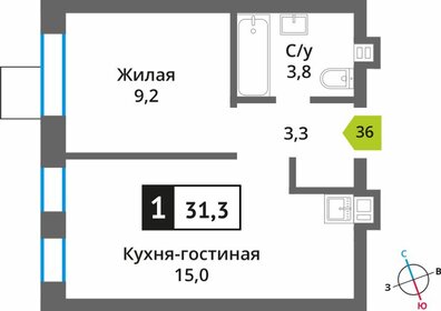 Квартира 31,3 м², 1-комнатная - изображение 1