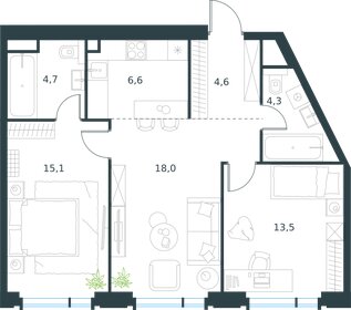 Квартира 66,8 м², 3-комнатная - изображение 1