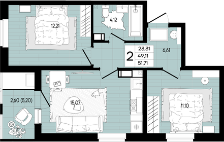 58,4 м², 2-комнатная квартира 5 600 000 ₽ - изображение 38