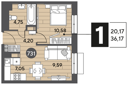 36,2 м², 1-комнатная квартира 6 116 347 ₽ - изображение 23