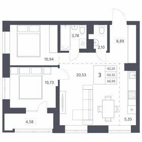 60,8 м², 2-комнатная квартира 7 300 000 ₽ - изображение 66