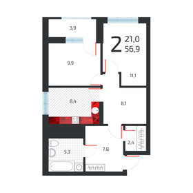 Квартира 57,6 м², 1-комнатная - изображение 1