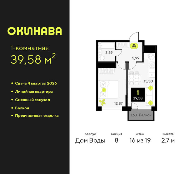 39,6 м², 1-комнатная квартира 7 910 000 ₽ - изображение 33