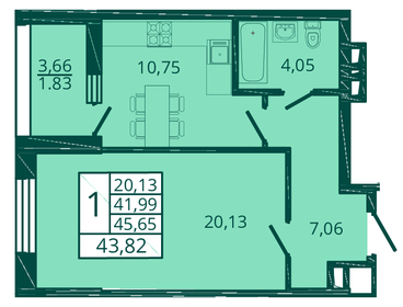 43,8 м², 1-комнатная квартира 6 967 380 ₽ - изображение 6