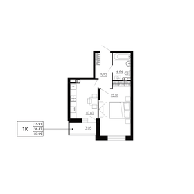 Квартира 38 м², 1-комнатная - изображение 1