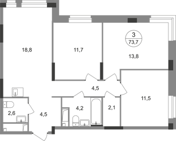 Квартира 73,7 м², 3-комнатная - изображение 1