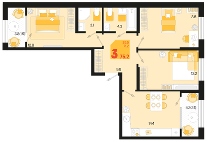 90,6 м², 3-комнатная квартира 8 200 000 ₽ - изображение 70