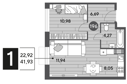 41,6 м², 1-комнатная квартира 6 950 000 ₽ - изображение 57