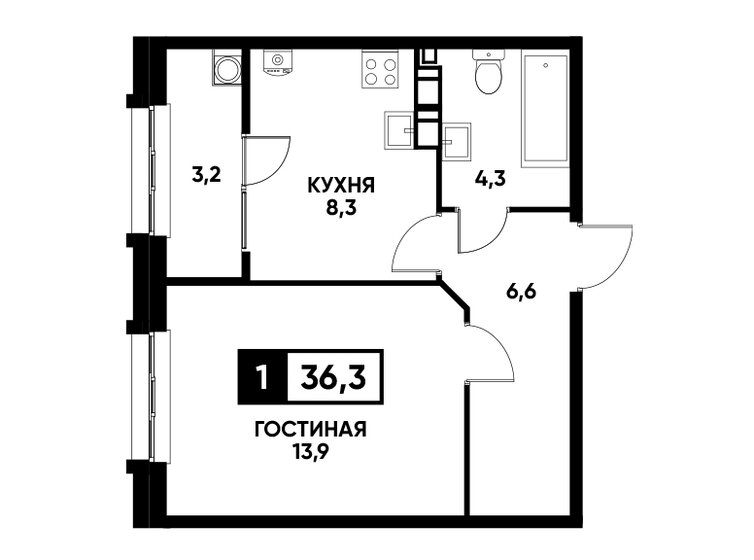 36,3 м², 1-комнатная квартира 3 793 350 ₽ - изображение 12