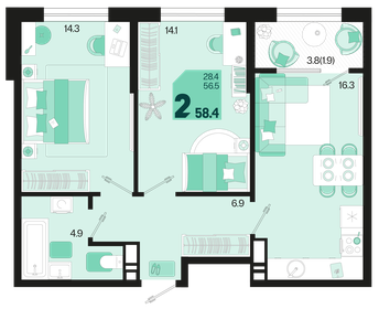 60,3 м², 2-комнатная квартира 7 718 400 ₽ - изображение 14