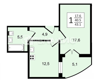 Квартира 43,1 м², 1-комнатная - изображение 1