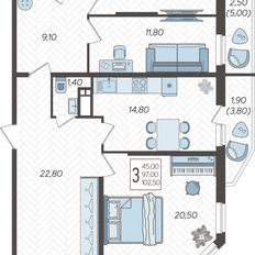 Квартира 102,5 м², 3-комнатная - изображение 2