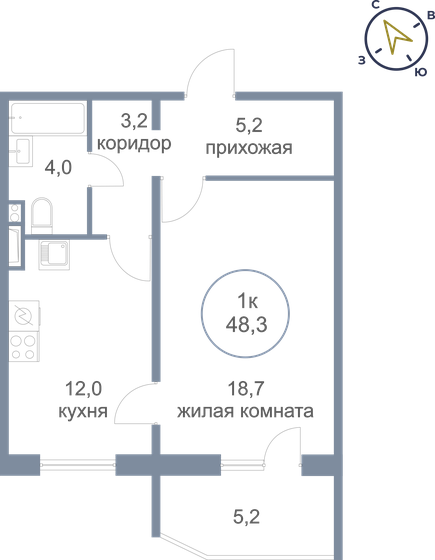 48,3 м², 1-комнатная квартира 4 600 000 ₽ - изображение 11