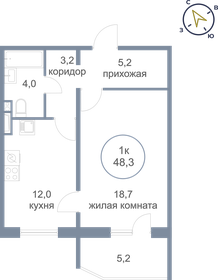 Квартира 48,3 м², 1-комнатная - изображение 1