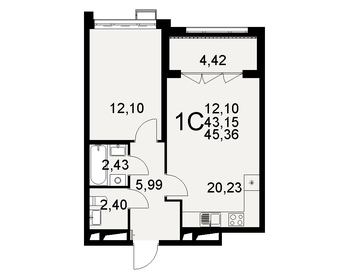 46,4 м², 1-комнатная квартира 7 100 000 ₽ - изображение 19