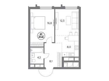 Квартира 49,4 м², 1-комнатная - изображение 1