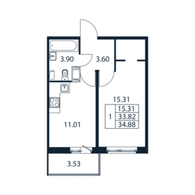 Квартира 34,9 м², 1-комнатная - изображение 2