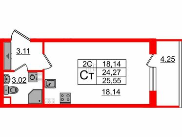 Квартира 24,3 м², студия - изображение 1