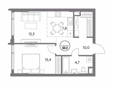 Квартира 50,2 м², 1-комнатная - изображение 1