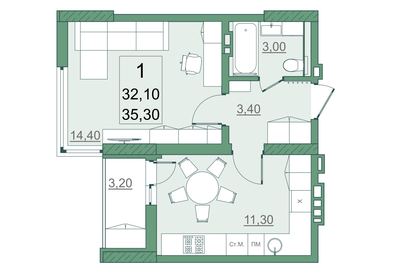 35 м², 1-комнатная квартира 3 595 000 ₽ - изображение 27