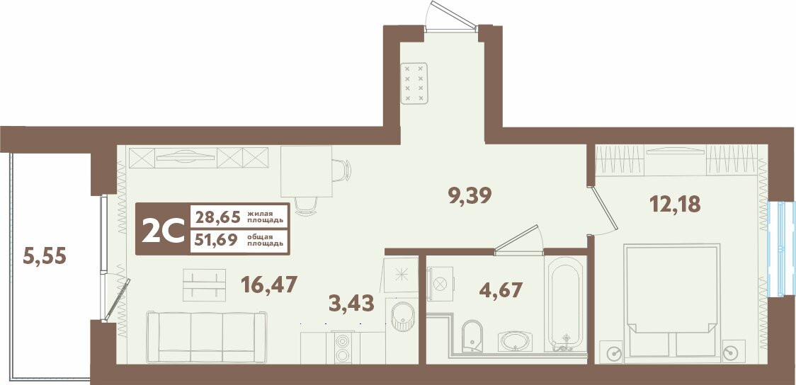 51,7 м², 2-комнатная квартира 6 720 000 ₽ - изображение 15