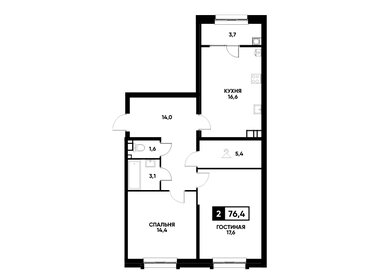 Квартира 76,4 м², 2-комнатная - изображение 1