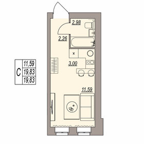 Квартира 19,8 м², студия - изображение 1