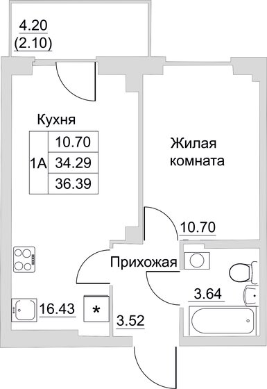 36,4 м², 1-комнатная квартира 2 838 420 ₽ - изображение 1