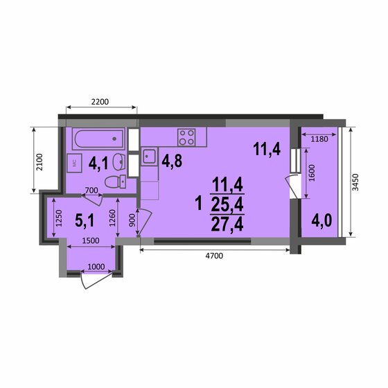 27,4 м², квартира-студия 3 097 570 ₽ - изображение 39