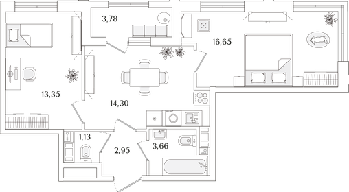 Квартира 53,9 м², 2-комнатная - изображение 1