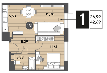 41,6 м², 1-комнатная квартира 6 950 000 ₽ - изображение 32