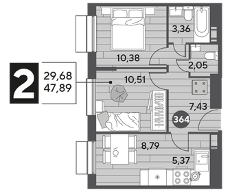 Квартира 47,9 м², 2-комнатная - изображение 1