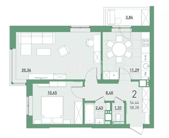 58,3 м², 2-комнатная квартира 6 772 560 ₽ - изображение 82