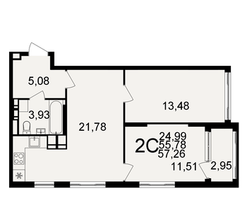 Квартира 57,3 м², 2-комнатная - изображение 1