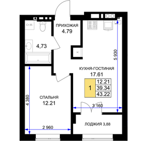 43,2 м², 1-комнатная квартира 4 999 000 ₽ - изображение 37