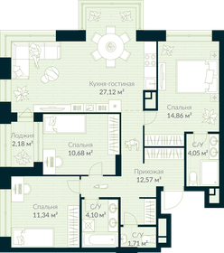 Квартира 87,5 м², 3-комнатная - изображение 1