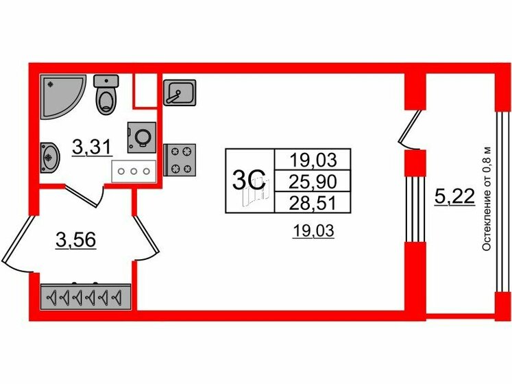 25,9 м², квартира-студия 9 250 042 ₽ - изображение 41