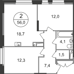 Квартира 56 м², 2-комнатная - изображение 1