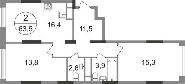 Квартира 63,5 м², 2-комнатная - изображение 1